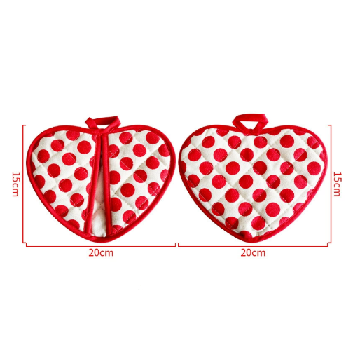 Red 2 Pack Heart Shaped Oven Mitts Heat Resistant Cotton Pot Holders Double Layer Thick Insulation Kitchen