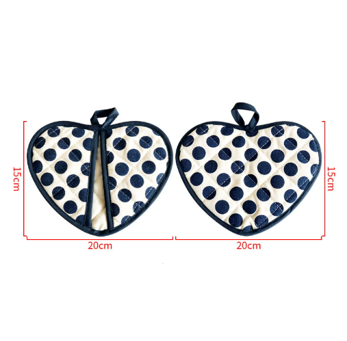 Blue 2 Pack Heart Shaped Oven Mitts Heat Resistant Cotton Pot Holders Double Layer Thick Insulation Kitchen
