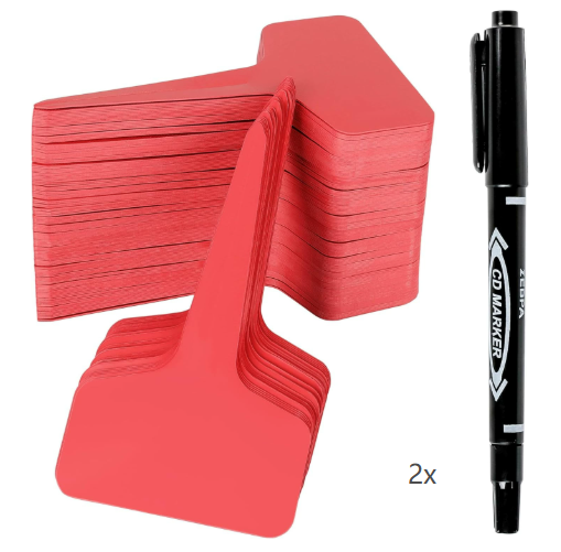 Red 200 Pack Waterproof Plant Labels T-Type Garden Tags with 2 Marking Pens for Succulents Flowers