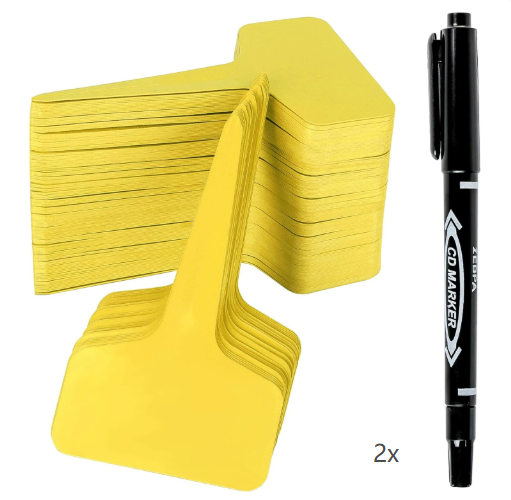 Yellow 200 Pack Waterproof Plant Labels T-Type Garden Tags with 2 Marking Pens for Succulents