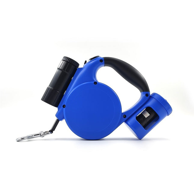 Dark Blue 3-in-1 Retractable Dog Leash with LED Flashlight and Waste Bag Dispenser 5m Nylon Lead for Dogs