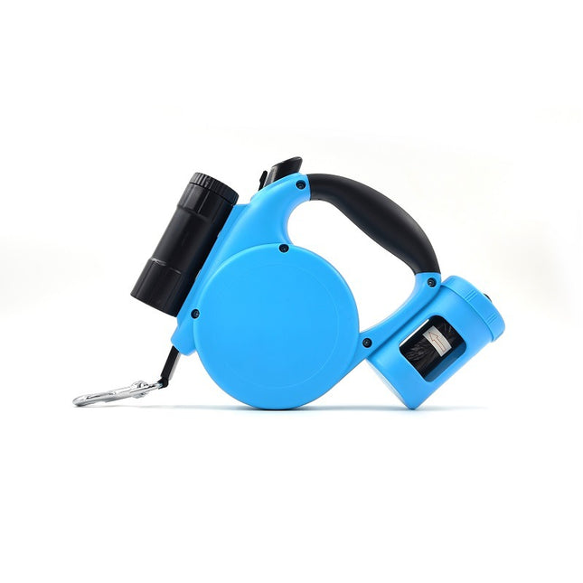 Blue 3-in-1 Retractable Dog Leash with LED Flashlight and Waste Bag Dispenser 5m Nylon Lead for Dogs up to