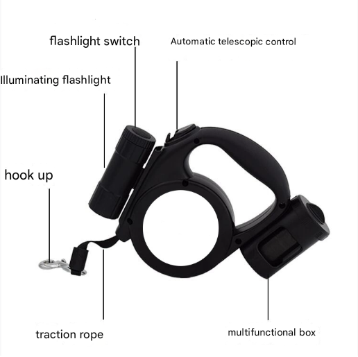 Blue 3-in-1 Retractable Dog Leash with LED Flashlight and Waste Bag Dispenser 5m Nylon Lead for Dogs up to – product detail