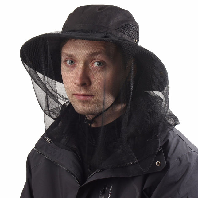 Black Outdoor Mosquito Head Net Hat with 40cm Mesh Shield