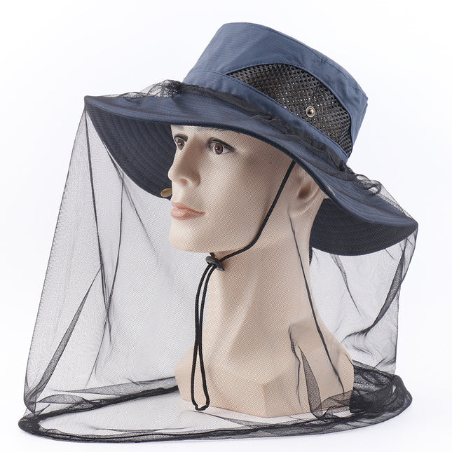 Navy Blue Outdoor Mosquito Head Net Hat with 40cm Mesh Shield