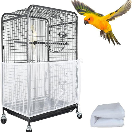 M White【Height 20, Circumference 170】 Large Bird Cage Seed Catcher Net Cover - Adjustable Mesh Guard Splash-Proof Dust Cover for Indoor Outdoor Cages