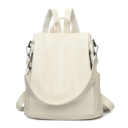 White Women's Anti-Theft Backpack Purse Soft Faux Leather Convertible Rucksack Shoulder Bag Large Capacity 31cm for Travel Work Daily Use