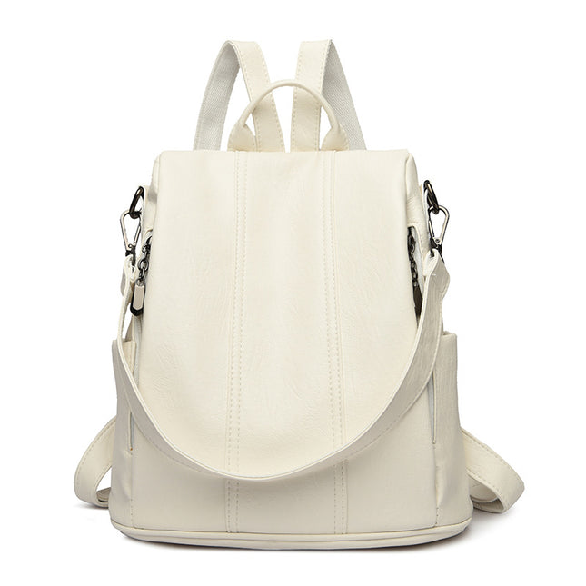 White Women's Anti-Theft Backpack Purse Soft Faux Leather Convertible Rucksack Shoulder Bag Large Capacity