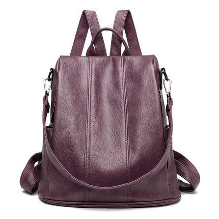 Purple Women's Anti-Theft Backpack Purse Soft Faux Leather Convertible Rucksack Shoulder Bag Large Capacity 31cm for Travel Work Daily Use