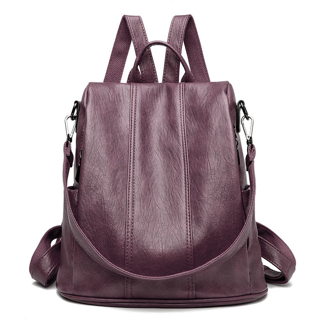 Purple Women's Anti-Theft Backpack Purse Soft Faux Leather Convertible Rucksack Shoulder Bag Large Capacity