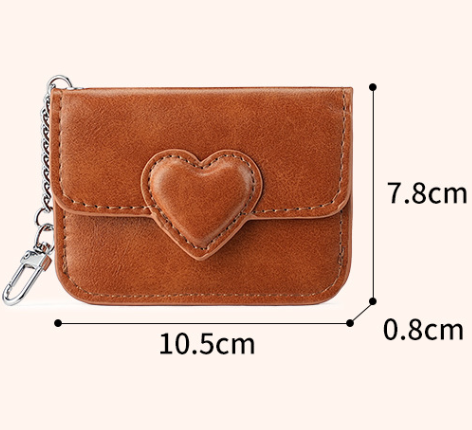 2PCS Black Women's Slim PU Leather Card Holder with Cute Heart Detail and Keychain Clip – product detail