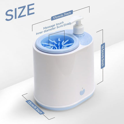Blue Electric Pet Paw Cleaner Automatic Dog Foot Washer Cup with Built-in Soap Dispenser Soft Silicone Massage Bristles for Small Dogs & Cats