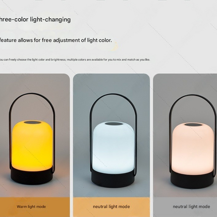 Black Portable LED Table Lamp Rechargeable Touch Dimmable Lantern 3 Colour Modes Night Light for Bedroom Camping Outdoor Dining 20cm