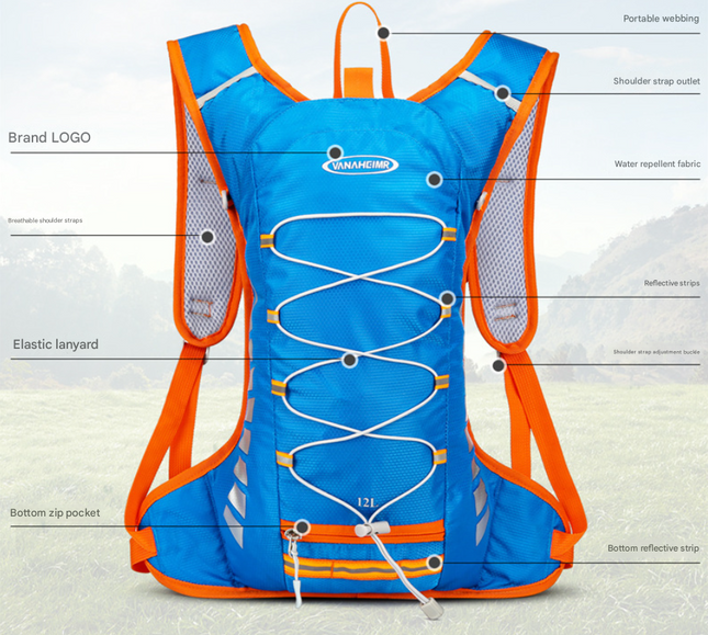 Blue Lightweight Outdoor Sports Backpack Breathable Hiking Daypack Compact Running Cycling Bag with Bungee – product detail