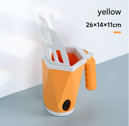 Yellow 2-in-1 Cat Litter Scoop with Attached Waste Bin Integrated Poop Scooper Holder Detachable Kit with