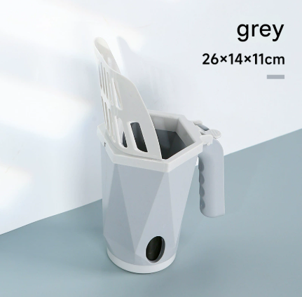 Grey 2-in-1 Cat Litter Scoop with Attached Waste Bin Integrated Poop Scooper Holder Detachable Kit with 150
