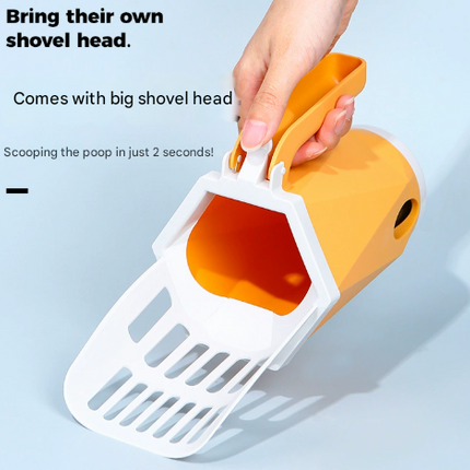 Grey 2-in-1 Cat Litter Scoop with Attached Waste Bin Integrated Poop Scooper Holder Detachable Kit with 150 Degradable Bags