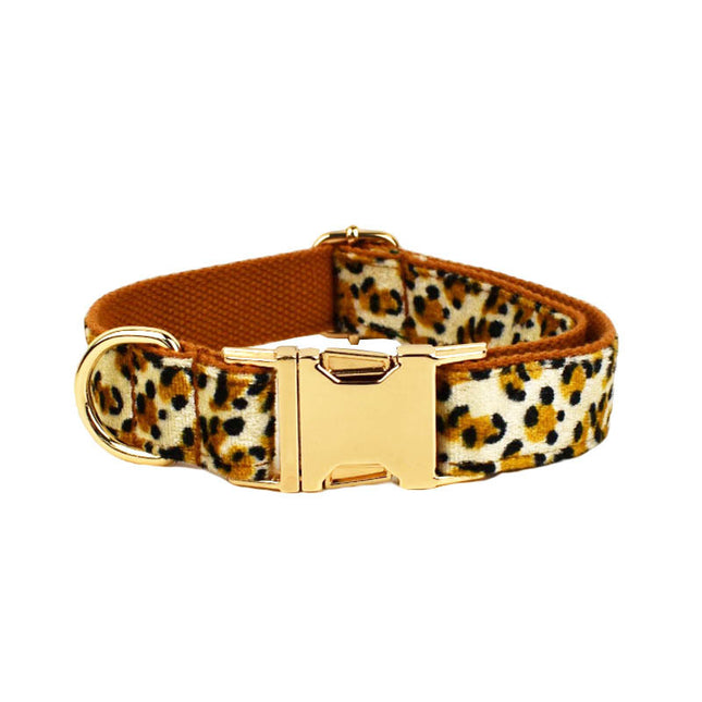 XS Luxury 5 Piece Dog Harness and Collar Set Leopard Print with Leash Bow Tie & Waste Bag Holder Gold – product detail