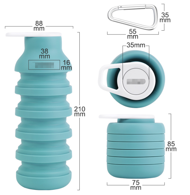 Black Collapsible Silicone Water Bottle Portable Travel Sports Cup with Carabiner Clip Foldable Design for – product detail