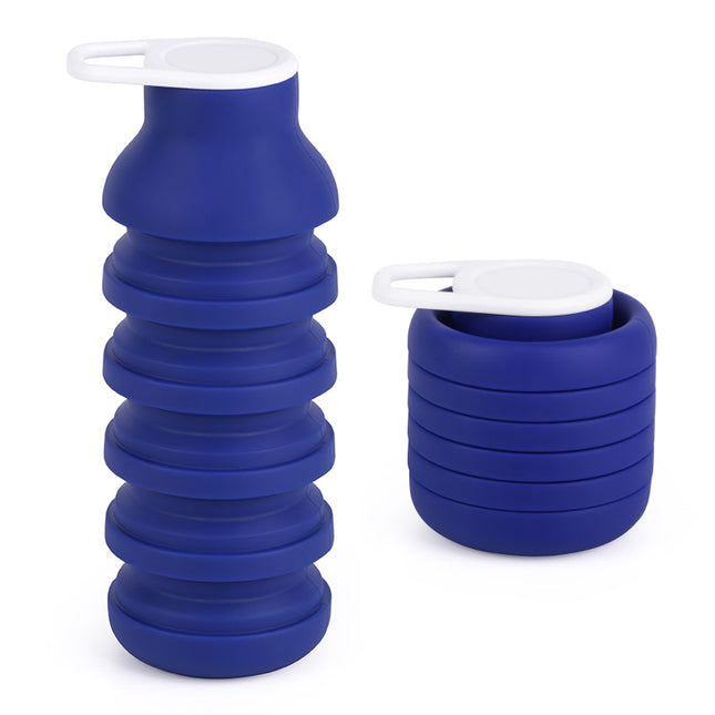Blue Collapsible Silicone Water Bottle Portable Travel Sports Cup with Carabiner Clip Foldable Design for