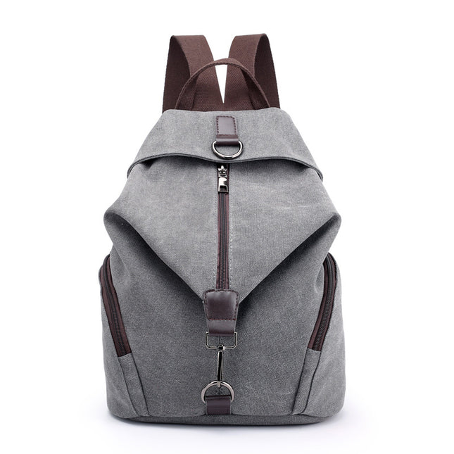 Grey Women's Vintage Canvas Backpack Casual Daypack Retro College School Bag Large Capacity Rucksack for