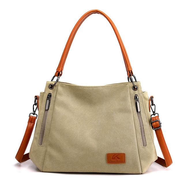 Khaki Women's Canvas Hobo Handbag Large Shoulder Tote Bag Adjustable Crossbody Strap Casual Purse 40cm for