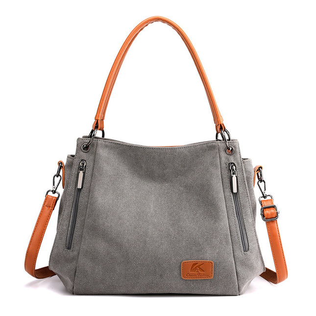 Grey Women's Canvas Hobo Handbag Large Shoulder Tote Bag Adjustable Crossbody Strap Casual Purse 40cm for