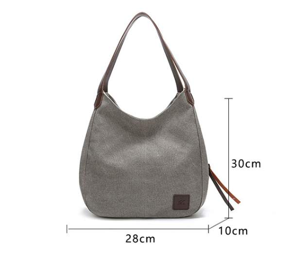 Black Women's Canvas Hobo Handbag Multi-Compartment Shoulder Tote Bag Minimalist Casual Purse 30cm for – product detail