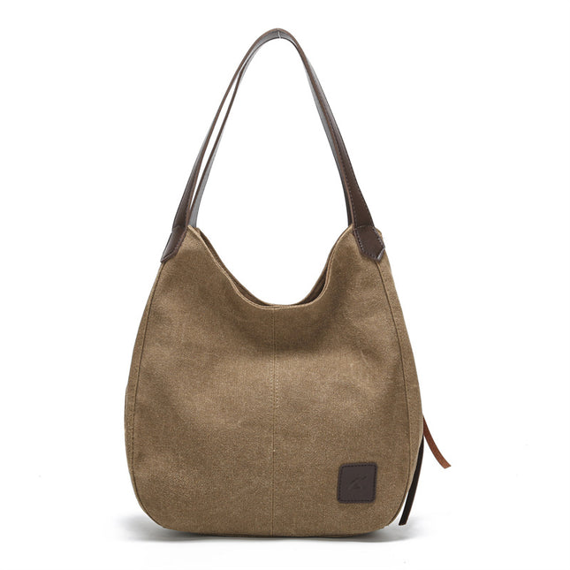 Coffee Women's Canvas Hobo Handbag Multi-Compartment Shoulder Tote Bag Minimalist Casual Purse 30cm for