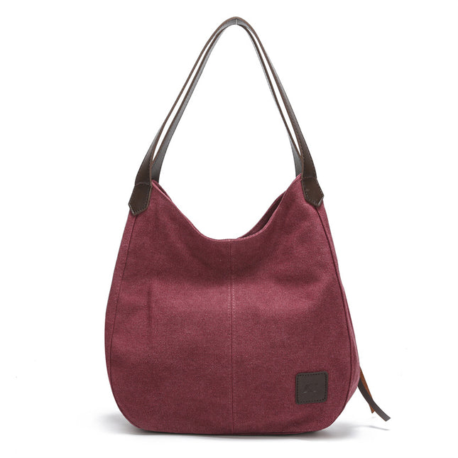 Purple Women's Canvas Hobo Handbag Multi-Compartment Shoulder Tote Bag Minimalist Casual Purse 30cm for