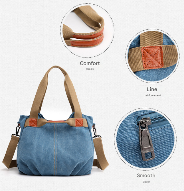 White Women's Retro Canvas Tote Bag Large Capacity Shoulder Handbag Adjustable Crossbody Strap 35cm for – product detail