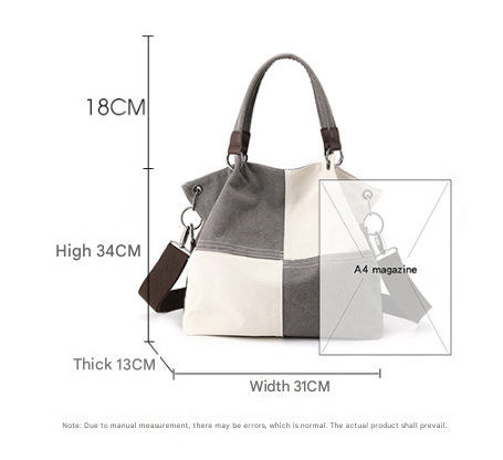 Red Women's Canvas Patchwork Tote Bag Large Capacity Shoulder Handbag Fits A4 Magazine Adjustable – product detail