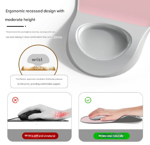 Brown Ergonomic Mouse Pad with Wrist Rest Support Soft Silicone Concave Groove Design 32.5cm Non-Slip Mat – product detail