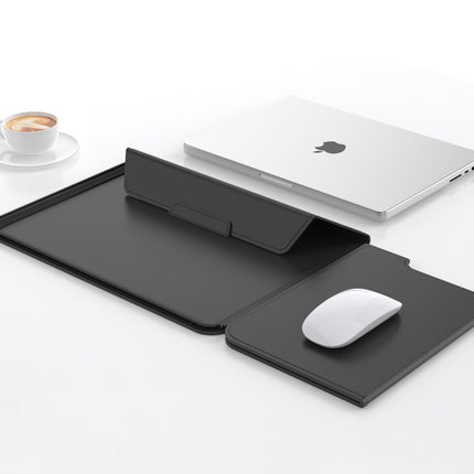 3-in-1 Detachable PU Leather Laptop Sleeve with Ergonomic Stand & Mouse Pad(black  13/14 inch)