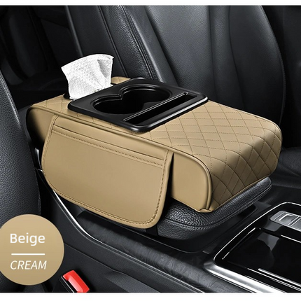 Premium Car Armrest Organizer & Comfort Pad(Beige)