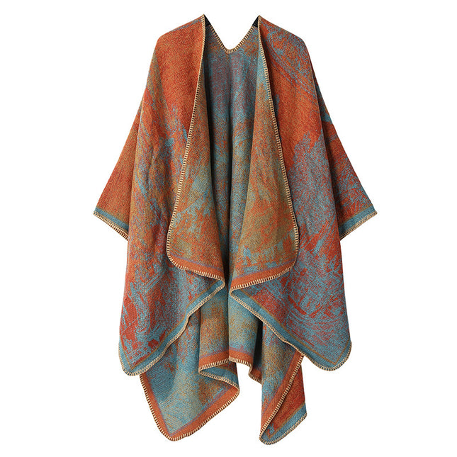 Faux Cashmere Shawl (Qingming Scroll Print)