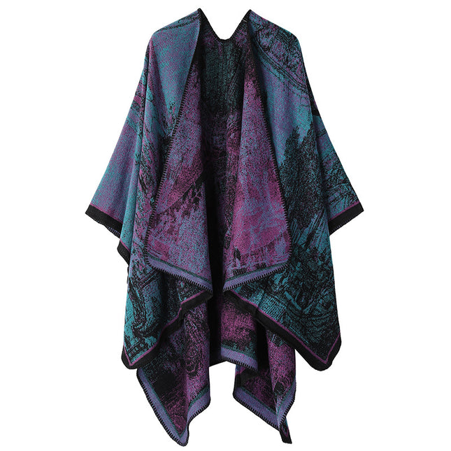 Faux Cashmere Shawl (Qingming Scroll Print)