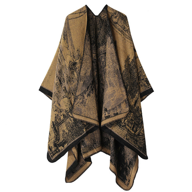 Faux Cashmere Shawl (Qingming Scroll Print)