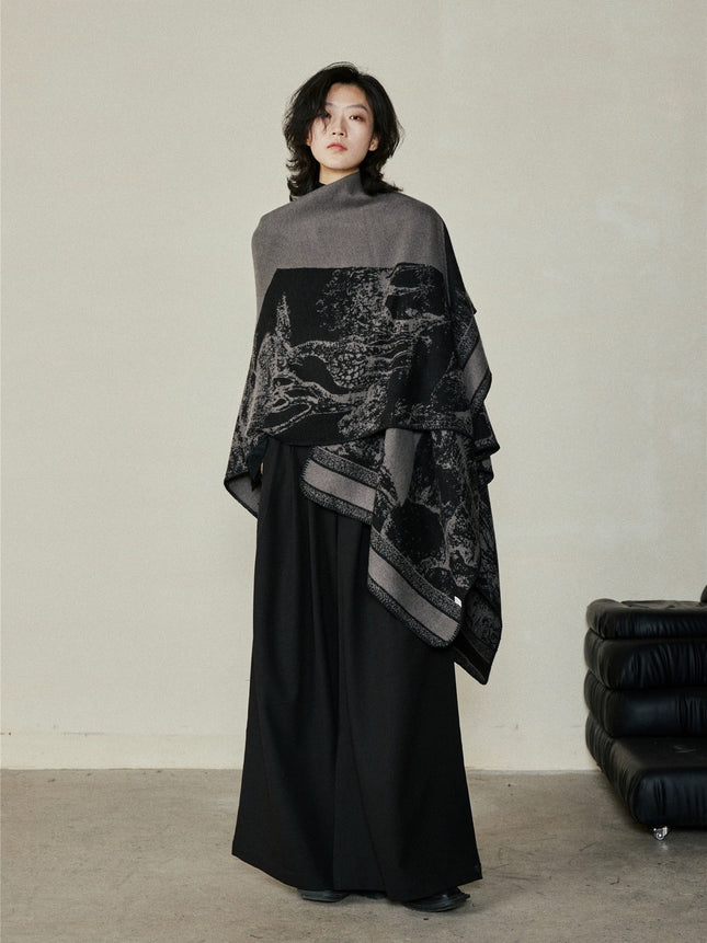 Faux Cashmere Shawl (Qingming Scroll Print) – product detail
