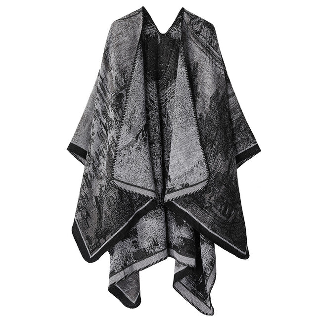 Faux Cashmere Shawl (Qingming Scroll Print)