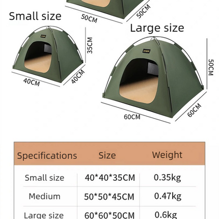 Small Size Pet Tent for Cats & Dogs(Khaki) – shape and profile