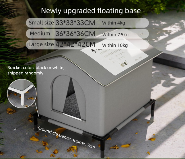 Medium Elevated Indoor/Outdoor Pet Shelter(grey) Waterproof Insulated for All-Season Warmth