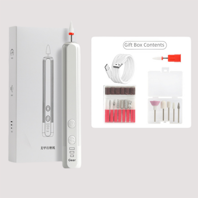 White Pro Portable Electric Nail Drill Kit With 10 Bits