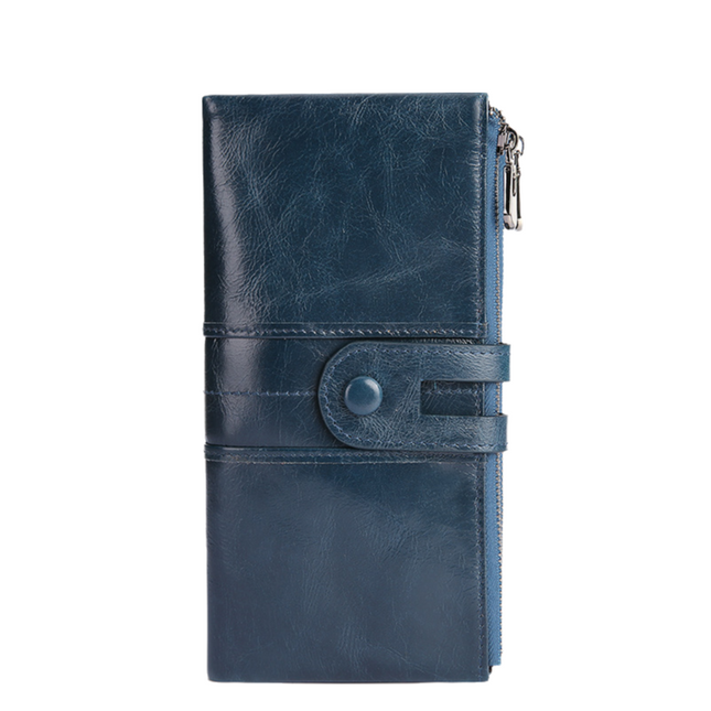 Blue Premium Leather Long Wallet Clutch Organizer 19x10x3cm