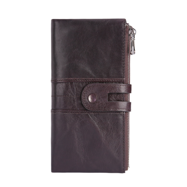 Purple Brown Premium Leather Long Wallet Clutch Organizer 19x10x3cm