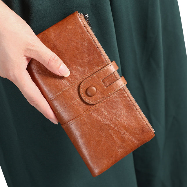 Purple Brown Premium Leather Long Wallet Clutch Organizer 19x10x3cm – product detail