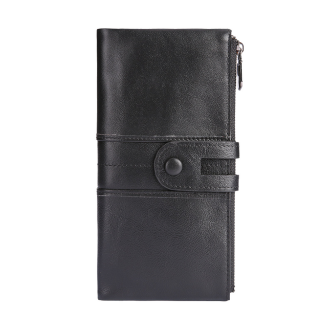Black Premium Leather Long Wallet Clutch Organizer 19x10x3cm