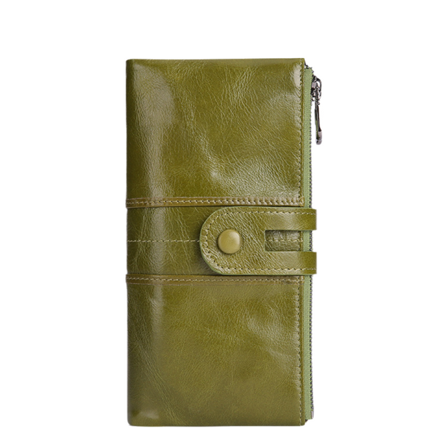 Green Premium Leather Long Wallet Clutch Organizer 19x10x3cm
