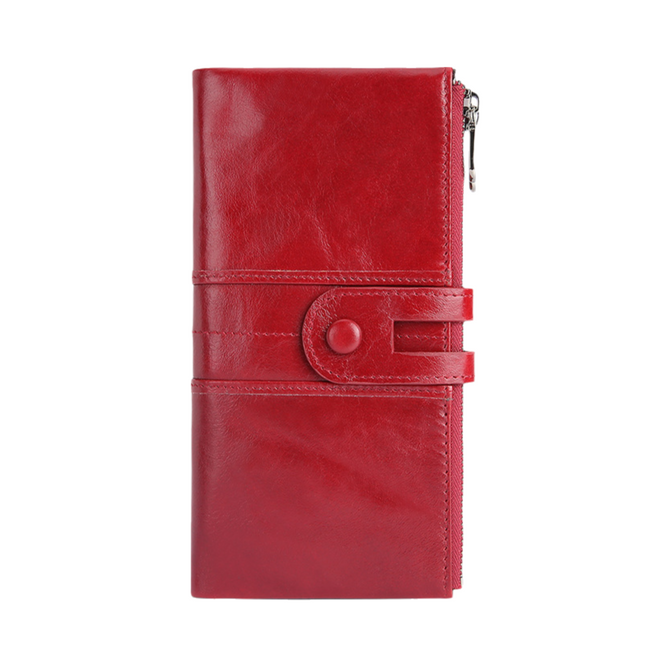 Red Premium Leather Long Wallet Clutch Organizer 19x10x3cm