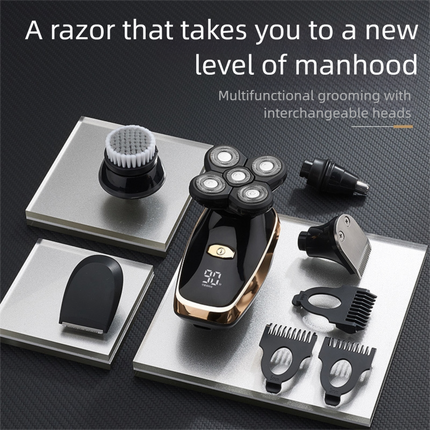 Black 5-in-1 Head Shaver & Grooming Kit - USB Charge